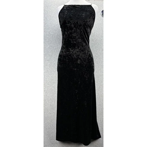 H&M Black Velour Rhinestone Strap Midi Dress Open Back Formal‎ Cocktail M - Picture 6 of 14